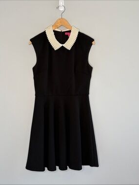 Betsey Johnson Black Sleeveless Fit-and-Flare Dress with Pearl Collar
